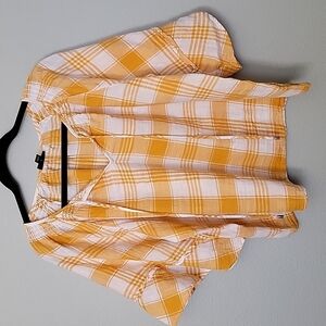 A.N.A yellow plaid ruffle sleeve top XXL